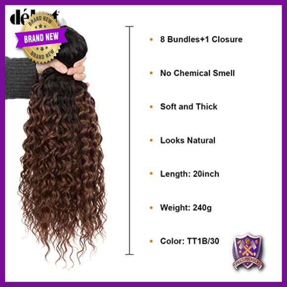 20 Inch Synthetic Water Wave Hair Extensions 8 Bundles with Closure main image 5